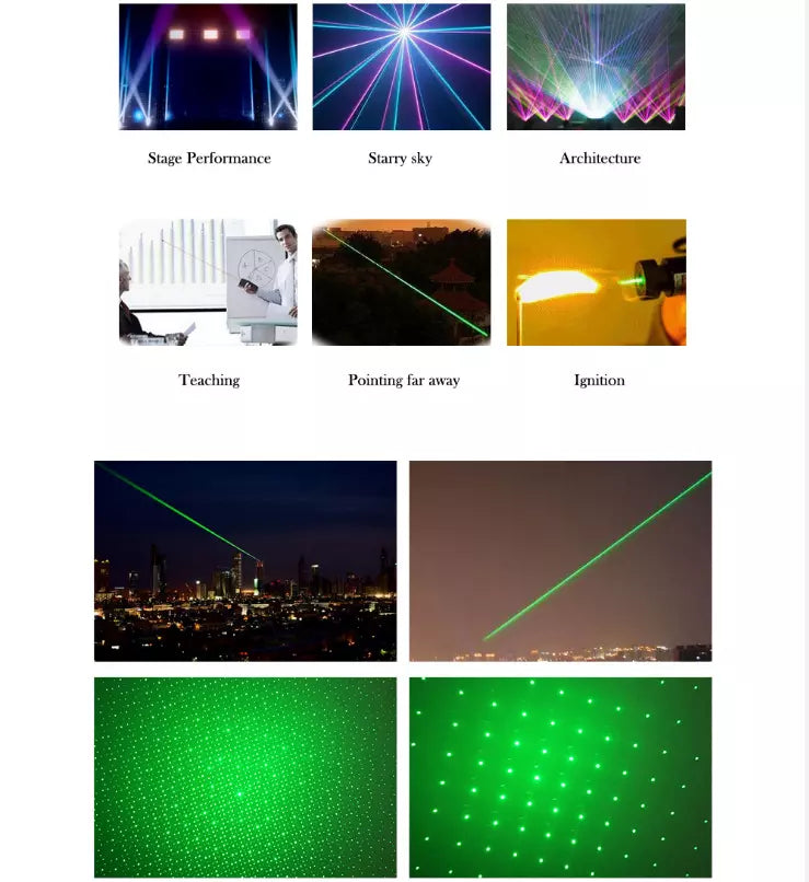 Ladattava vihreä laserosoitin pitkällä kantamalla ja suurella tarkkuudella